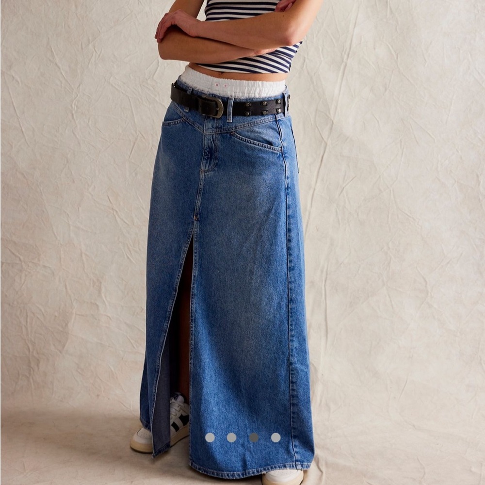 NWT Free People Come As You Are Denim Maxi Skirt Sz 6 Sapphire Blue w/ Slit Z555